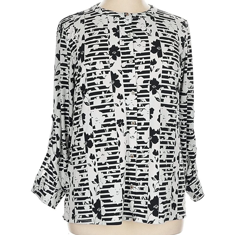 Dana Buchman Black and White Button Down Shirt